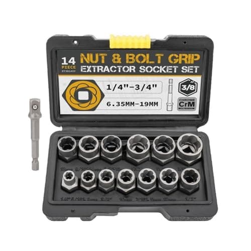 Image of 14Pcs Impact Bolt & Nut Remover Set, Stripped Lug Nut Remover with Hex Adapter Extraction Socket Set for Removing Bolts and Nuts with Solid Storage Case