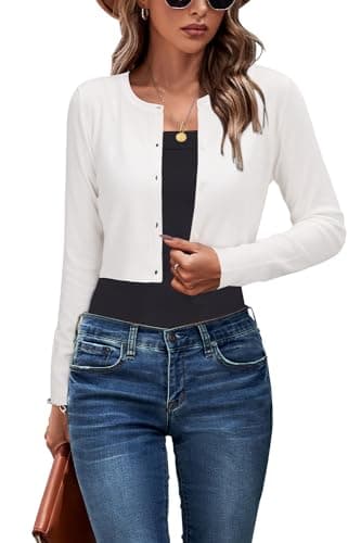 Image of Newshows Cardigans for Women UK Short Bolero Cropped Shrug for Dress Ladies Summer Cardigan Off-White,L