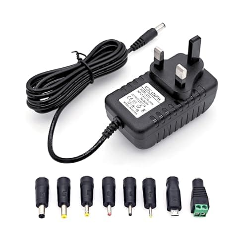 Image of JZK DC 15V 1A power adapter, 15W replacement power supply AC to DC, charger adaptor plug with charging cable, with 8 interchangeable DC connector tips