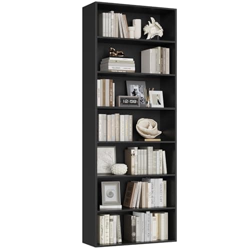 Image of FirFurd Bookcase 7 Tiers Bookshelf 209.5cm Tall Living Room Bookcases Free Standing Display Shelf Black Shelving Unit for Home Office 60x23.5x209.5cm