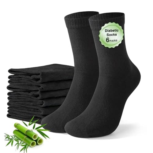 Image of FALARY 6 Pairs Bamboo Socks for Diabetics Men Women Extra Wide Non Elastic Soft Top Non Binding Black Socks Mens Diabetic Sock Breathable Comfortable Size 4-7 UK