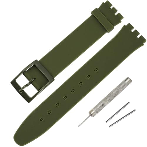 Image of Rihahisy 16mm Ultra-thin Silicone Rubber Watch Strap/Watch Band Replacement for Swatch (ArmyGreen)