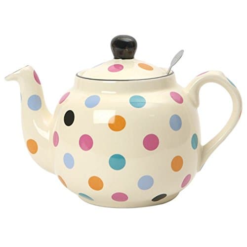 Image of London Pottery Farmhouse Polka Dot Teapot with Infuser, Ceramic, Ivory/Multi Spot, 2 Cup (500 ml)