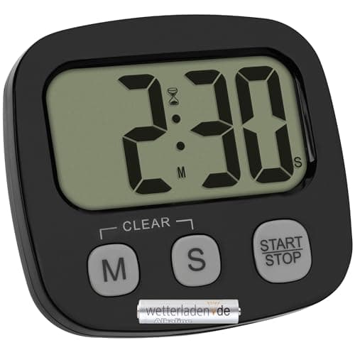 Image of TFA Dostmann 38.2057.01 Digital Sports Cooking Learning Timer with Stopwatch and Time Magnetic Large Display Egg Timer Kitchen Timer Sports Timer (Black with Battery)