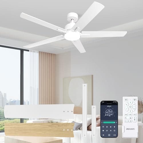 Image of DSNAPE 52" White Ceiling Fan with Lights, Remote/APP Control Reversible Dimmable, Quite 6 Speed Reversible DC 5 Blade, Memory 3CCT Dimmable, Timer Sleep Mode Ceiling Fan for Living Room Bedroom Office