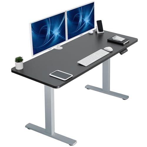 Image of VIVO Electric Height Adjustable 152cm x 61cm Memory Stand Up Desk, Black Solid One-Piece Table Top, Gray Frame, Standing Workstation with Preset Controller, 1B Series, DESK-KIT-1G6B
