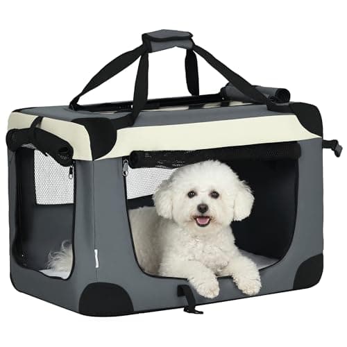 Image of PawHut 60cm Foldable Pet Carrier Bag Soft Travel Dog Crate, Portable Cat Carrier w/ Cushion, for Cats and Miniature Dogs - Grey