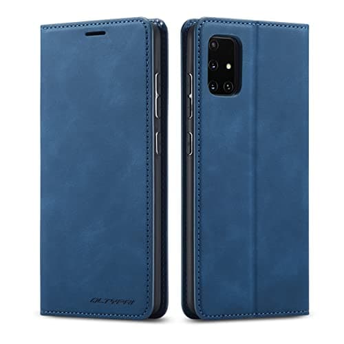 Image of QLTYPRI Case for Samsung Galaxy A41, Premium PU Leather Cover TPU Bumper with Card Holder Kickstand Hidden Magnetic Adsorption Flip Wallet Case Cover for Samsung Galaxy A41 - Blue