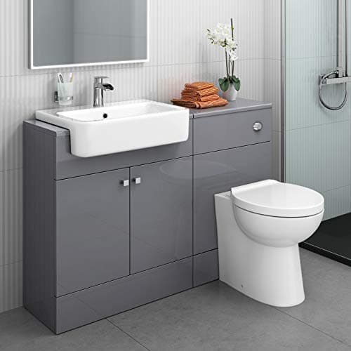 Image of iBathUK Harper 1160 Combination Vanity Unit Furniture Set, Wash Basin Bathroom Sink, WC, BTW Toilet Pan, Soft Close Seat with Concealed Cistern-Anthracite Grey(Flat Pack)
