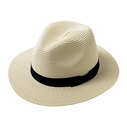 Image of Comhats Unisex Summer Panama Fedora Trilby Straw Sun Hats for Men Women Safari Beach Hat Packable XS-XXXL (UK, Alpha, M, 00714#White)
