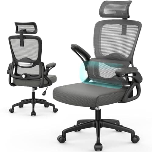 Image of YONISEE Office Chair, Ergonomic Desk Chair -Dual Backrest Design with 2D Lumbar Support & Adjustable Headrest. Swivel Computer Chair with Flip-up Padded Armrest, Thickened Seat for Home/Work/Gaming
