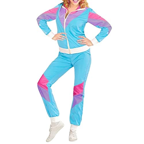 Image of Springcmy Men Women 80s Tracksuit Outfit Retro Jacket Shell Hip Hop Windbreaker 80s Costumes Halloween Party Disco Costume (A-Blue, S)