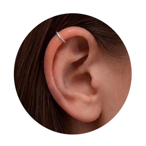 Image of Silver Hoop Helix Piercing Jewelry - Thin Tiny 20 Gauge 8mm Cartilage Earrings for Women - Handmade 925 Sterling Silver Dainty Cartilage Earring Hoop Ring - Gift Ready