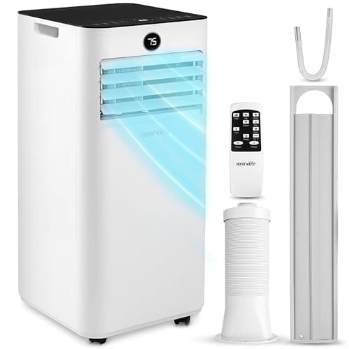 Image of SereneLife Quiet 9000 BTU Portable Air Conditioner, 3-in-1 AC Unit for Home Office Living Room up to 31 m² with Remote Control, Cooling Fan Dehumidifier Window Kit