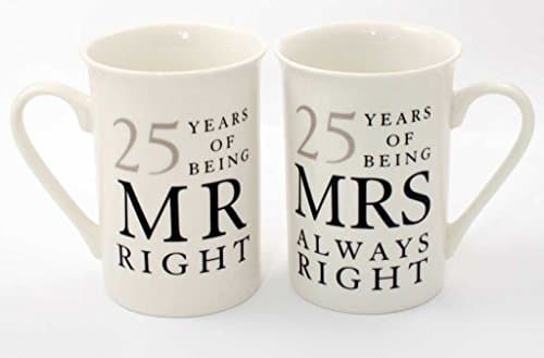 Image of 25th Silver Wedding Anniversary Gift Set of 2 Mugs "Mr Right & Mrs Always Right" Presents