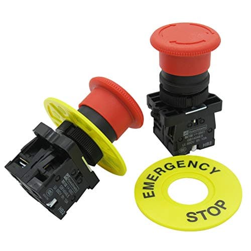 Image of mxuteuk 2pcs 22mm Red Mushroom Switch AC 660V 10A 1NC 1NO Red Mushroom Emergency Stop Push Button Switch with Emergency Stop Sign ，1 Year Warranty HB2-ES545