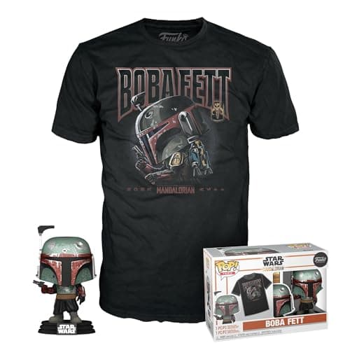 Image of Funko Pop! & Tee: Star Wars - Boba Fett - Large - (L) - T-Shirt - Clothes With Collectable Vinyl Figure - Gift Idea - Toys and Short Sleeve Top for Adults Unisex Men and Women - Official Merchandise