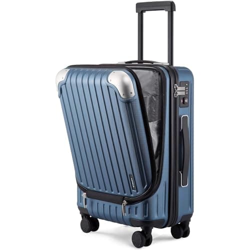 Image of LEVEL8 Cabin Suitcase 20-Inch Carry on Luggage, ABS+PC Hardshell Spinner Trolley with Laptop Compartment, TSA, 4 Wheels, Blue