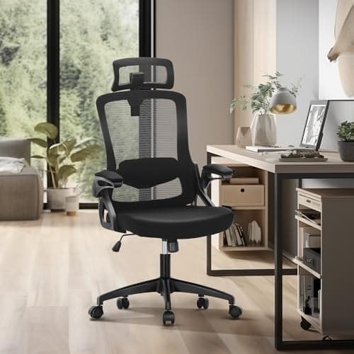 Image of ALPHA HOME Ergonomic Office Chair, Breathable Mesh Desk Chair with Adjustable Lumbar Support, Headrest and Flip up Armrests, for Home Office