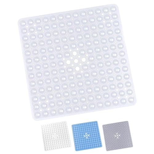 Image of Yorkshire Bedding Shower Mat Non Slip Anti Mould - 53x53cm Square Bathroom Mats with 164 Strong Suction Cups Grip and Drain Holes - Soft Touch Bathtub Mats Machine Washable (Clear)