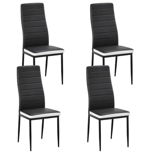 Image of Stanew Set of 4 Modern Dining Chairs, Kitchen Chair Leather with Metal Legs and Foot Pads,Thick Padded Seats,Backrest Set.(Black and White Patchworky,4 Chairs)