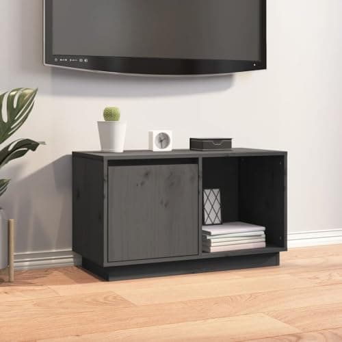 Image of Natulvd Small TV Stand Unit for TVs up to 30 Inch, Wooden Entertainment Center with Door & Open Storage, TV Media Console Table for Living Room, Bedroom (Grey)