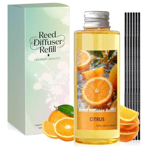 Image of Scent-Hi Reed Diffuser Refill 200ml - Citrus Scented Oil Refill for Reed Diffuser with 6 Rattan Sticks, Long-Lasting Home Fragrance for Living Room, Bedroom & Home