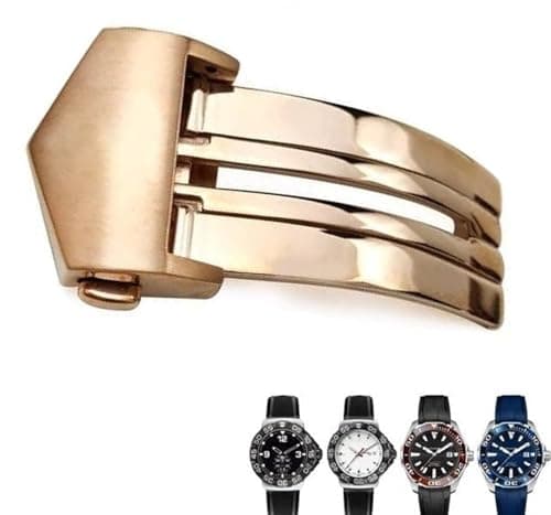 Image of YOLIONU Black Rose Gold Watch Clasp 316L Stainless Steel Deployment Buckle for Tag Heuer CARRERA AQUARACER for Men Bracelet(Rose gold)