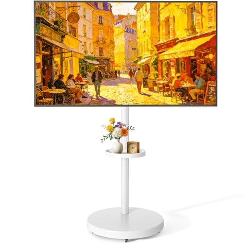 Image of ECOTINY Rolling TV Stand with Wheels for 32–65 Inch TVs up to 40KG, Height Adjustable Strong Mobile TV Cart with Shelf, Portrait to Landscape, Max VESA 400x400mm, White