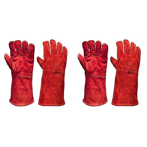 Image of Scan SCAGLOWELRED Welders Gauntlets, Red, 35cm (14in) Cowsplit leather with Kevlar Stitching, Heat Resistant (Pack of 2)