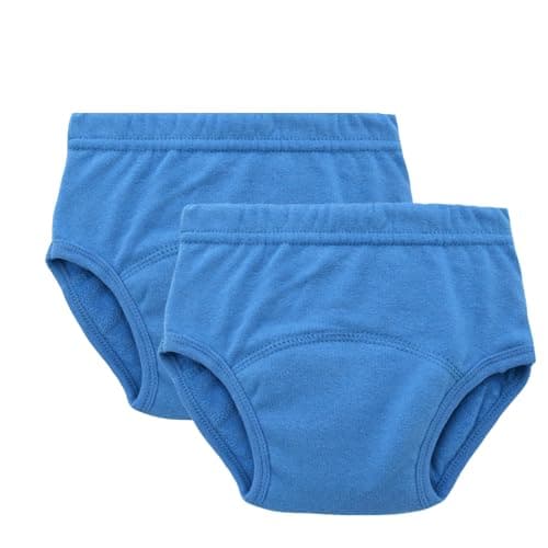 Image of Bright Bots Potty Training Pants with Absorbent and Water Resistant Layer. Bright Pull On Washable Cotton Pants for Toddlers (L 2years, Mid Blue)