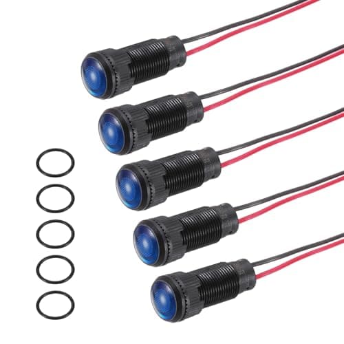 Image of PATIKIL 5Pcs 10mm(3/8") Indicator Light,12V-24V AC/DC LED Plastic Shell Signal Lamp Waterproof IP67 Round Head Signal Lights with 150mm(5.9") Cable for Boat Car,Blue
