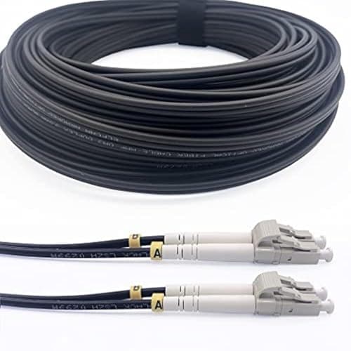 Image of Elfcam - 60m/196.85ft Outdoor and Indoor Shielded Armored Fiber Optic Cable LC/UPC to LC/UPC OM3 Multimode Duplex 50/125μm LSZH, Black 60 Meters