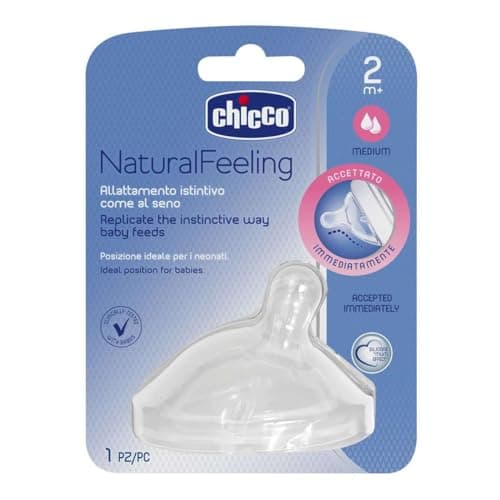 Image of Chicco Natural Feeling Silicone Teat Medium Flow Angled End x 1 2 Months +