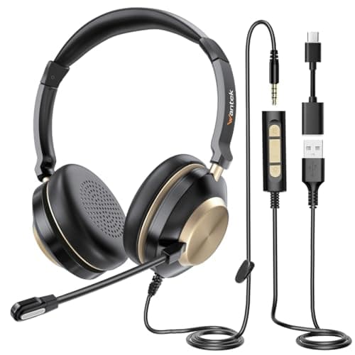 Image of Wantek USB Headset with Microphone for PC Laptop, Adjustable Noise Cancelling Business Office Headsets