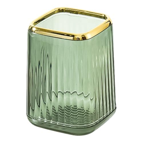Image of Homiladi Makeup Brush Organiser & Holder, Cosmetic Beauty Brushes Organizer Cup Vintage Stripe Plastic Square Pen Pencil Holder Container for Home Countertop Bathroom Sink Office Desk Decor (Green)