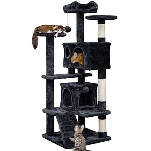 Image of Yaheetech 138.5cm Cat Tree Tower Multilevel Cat Activity Tree Centre Pet Climbing House Condos Scratching Posts Ladder for Kittens, Black
