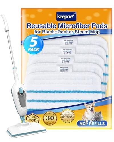 Image of KEEPOW 5 Pack Steam Mop Pads Compatible with Black & Decker Steam Mop FSM13E1/FSMP20, Microfibre Cloth Replacement Pads