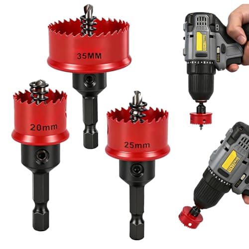 Image of 3 Pcs Bi-Metal Hole Saw Sets 20 25 35mm M42 Bimetal Circular Hole Drill Kit Hex Shank Holesaw Kit for Wood Metal Copper Plaster PVC Steel Plate Drywall