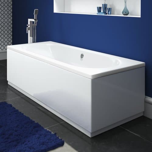 Image of IBathUK Bathroom White Gloss Bath Double Ended Straight Round Acrylic Bathtub with Adjustable Feet - 1800 x 800mm
