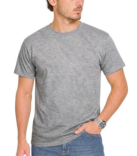 Image of LUXY LINE Men’s Plain T-Shirt Crew Neck & Short Sleeve Cotton Top for Adults Soft and Durable Gym Tees for Men (S-2XL) Heather Grey