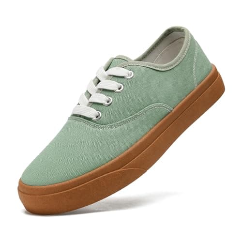 Image of sharllen Ladies Canvas Shoes Women Low Top Sneakers Unisex Classic Lace Up Trainers for Men Canvas Plimsolls Pumps Casual Tennis Shoes(Green Brown 296)