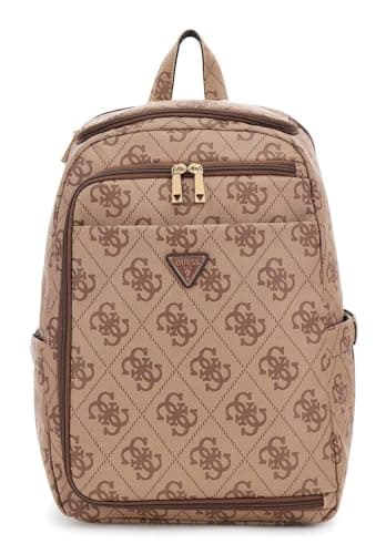 Image of GUESS leisure backpack laptop backpack with laptop compartment U-Zip Backpack Latte Logo/Brown light brown