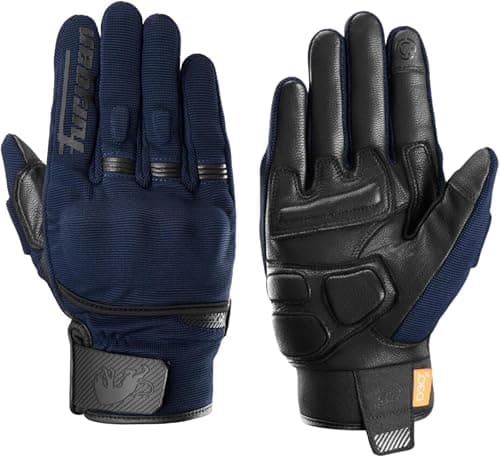Image of Furygan JET D3O EVO - Men's Motorcycle Gloves - 100% Leather Palm - Comfort - Summer Gloves - Breathable & Light - Compatible Screens - Touch Screen, Blue-black
