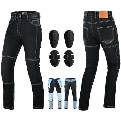 Image of PROFIRST Motorcycle Kevlar Jeans CE Approved Motorbike Protective Pants Reinforced Denim Trousers Kevlar Lined Hip & Knee Removable Armored (UK, Waist & Inseam, 38, 32, Regular, Regular, Black)
