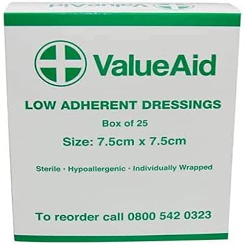 Image of Value Aid Low Adherent Dressing Pads - 7.5cm x 7.5cm - Box of 25