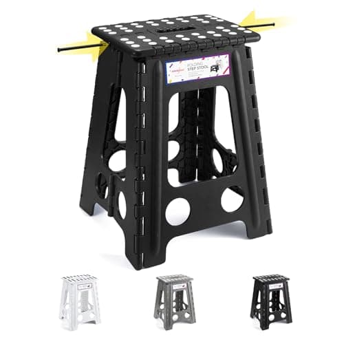 Image of HOUSE DAY Folding Step Stool 18 Inch, Heavy Duty Step Stool for Adults, Portable & Collapsible Stepping Stools, Anti-Slip Stepstool, 330 LBS Capacity, Foldable Steps for DIY, Garage, Bathroom - Black