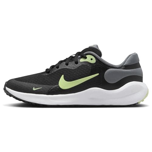 Image of Nike Unisex Kids Revolution 7 (Gs) Road Running Shoe, Black Barely Volt Smoke Grey W, 4.5 UK