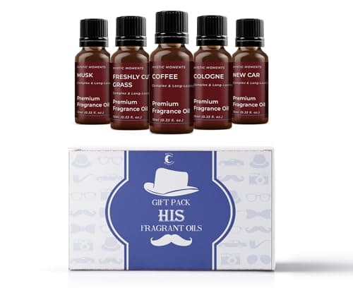 Image of Mystic Moments | HIS Fragrant Oils Gift Starter Pack | 5 x 10ml | Coffee, Cologne, Freshly Cut Grass, Musk, New Car | Rich Long-Lasting Scents
