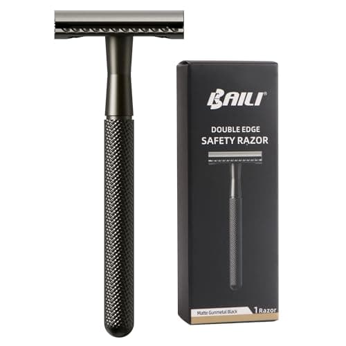 Image of BAILI Double Edge Safety Razor Reusable Manual Long Handle Stainless Steel DE Wet Shaving for Men Women Beard Bikini Armpit Leg Hair Removal Matte Black BDB3G